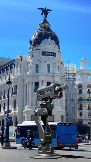 Giant Ball Launcher Fires at Camera in a fake-out-of-home ad of Bullpadel