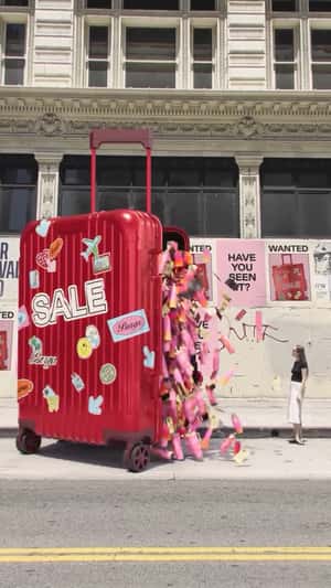 Giant Suitcase Overflows With Products in a fake-out-of-home ad of Burga
