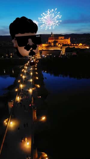Hot Air Balloon Mascot Flies Over Bridge in a fake-out-of-home ad of Mr. Dope