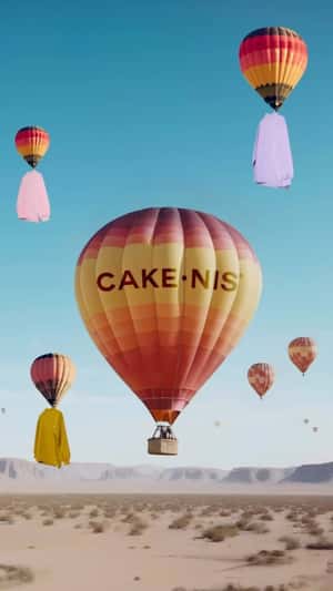 Hot Air Balloons Carry Giant Sweatshirts in a fake-out-of-home ad of Cakenis