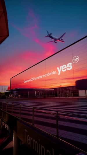 Airplane Flies Across Changing Skies in a fake-out-of-home ad of Lufthansa
