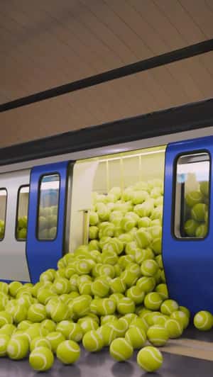 Tennis Balls Spill From Train in a fake-out-of-home ad of Mutua Madrid Open