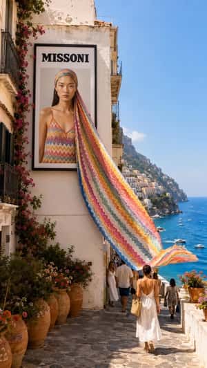 Scarf Extends Beyond Frame in a fake-out-of-home ad of Missoni