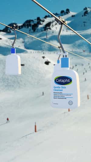 Giant Bottles Glide Along Cable Wires in a fake-out-of-home ad of Cetaphil