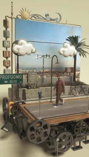 Miniature Man Changes Outfits on Diorama in a fake-out-of-home ad of Profuomo