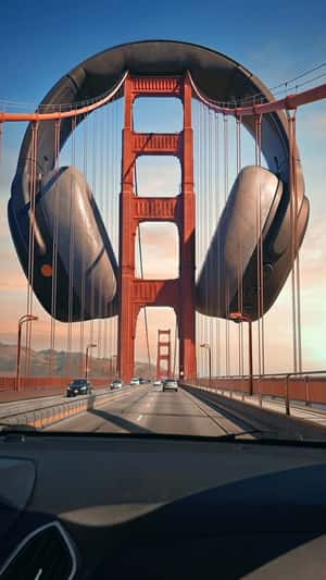 Giant Headphones Hang on Golden Gate Bridge in a fake-out-of-home ad of Amazon