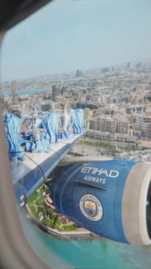 Big 5 Trophies on Etihad Airways fake out of home ad of Manchester City
