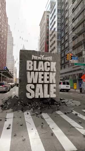 Sale Stone Marker Landing in Fake-out-of-home ad of New Yorker