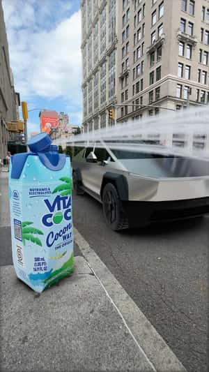 Coconut Water Sprayed on Car in Fake-out-of-home ad of Vita Coco