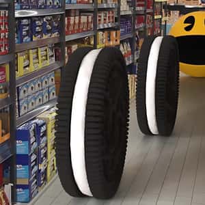 Pac-Man Chasing Cookies in Fake-out-of-home ad of Oreo