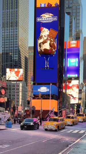 Sundae Jump to Taxis in Times Square in fake-out-of-home ad of Ghirardelli
