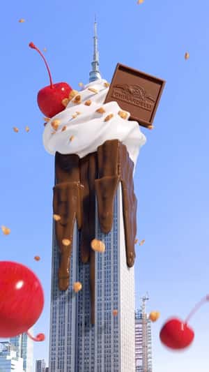 Building Transforms into Sundae in fake-out-of-home ad of Ghirardelli