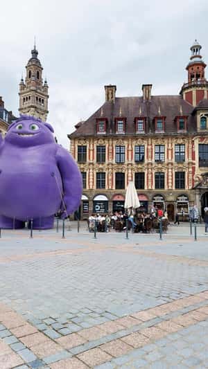 Inflated Purple Character in a fake-out-of-home ad of Paramount Pictures