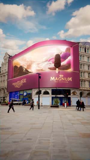 Ice Cream Comes Out from Screen in a fake-out-of-home ad of Magnum