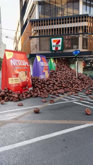 Coffee Beans Spilling in a fake-out-of-home ad of Nescafé