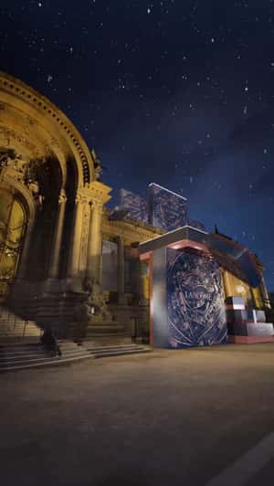 Gift Boxes Display Under Snow in fake-out-of-home ad of Lancôme