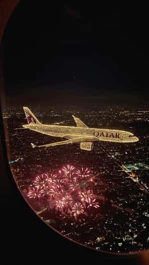 Plane Covered with Lights in fake-out-of-home ad of Qatar Airways