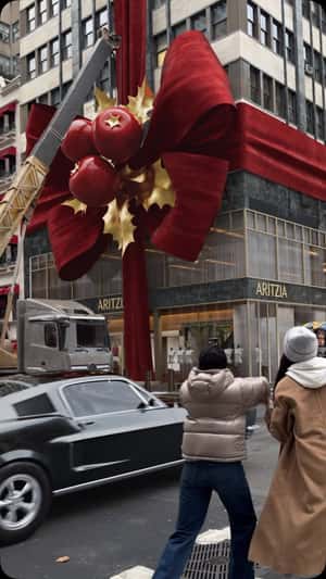 Red Ribbon-Wrapped Store in a fake-out-of-home ad of Aritzia
