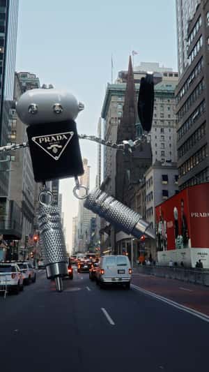 Robot Tiptoes at NYC Avenue fake-out-of-home ad of Prada