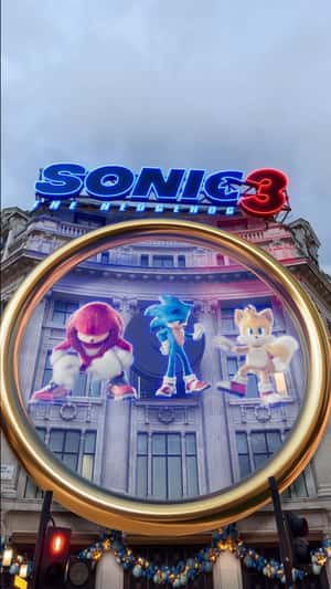 Sonic 3 Hanging 3D Hologram in a fake-out-of-home ad of Paramount Pictures