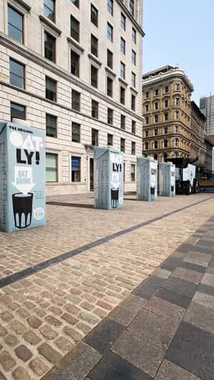 Oats Turned to Boxed Oat Drink in fake-out-of-home ad of Oatly