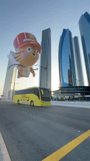 Balloon Mascot Floats in a fake-out-of-home ad of Animenia Abu Dhabi