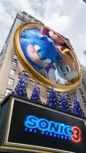 Characters Appear on Ring Hologram in a fake-out-of-home ad of Sonic Movie