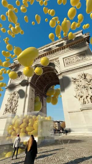 Car in Yellow Heart Balloon in fake-out-of-home ad of Nissan
