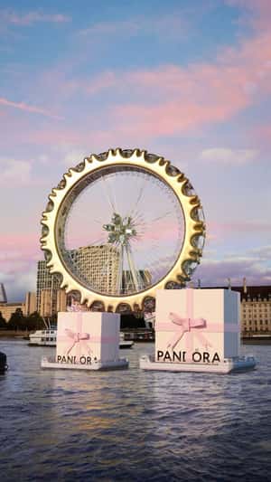 Golden Ring Ferris Wheel in fake-out-of-home ad of Pandora