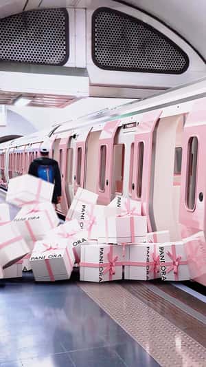 Jewelries in Pink Subway Train in fake-out-of-home ad of Pandora