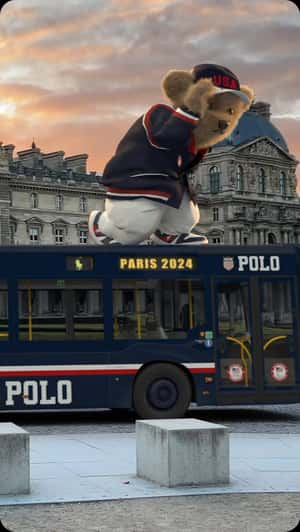 Polo Bear Above the Bus in fake-out-of-home ad of Ralph Lauren