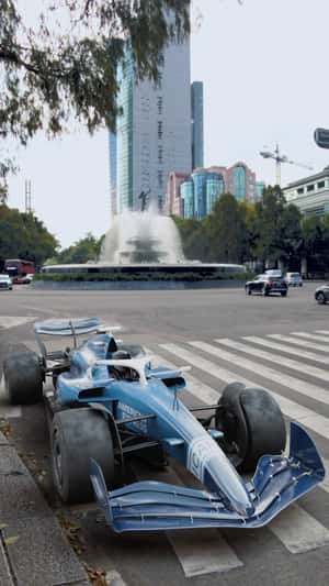 F1 Car Drifts In Mexico Street in fake-out-of-home ad of American Express