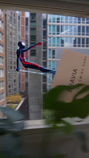 Spider-Man TV Delivery Stunt in fake-out-of-home ad of Sony