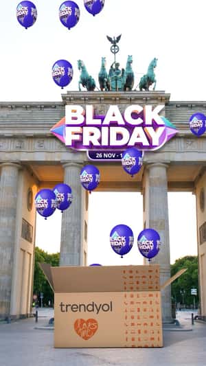 Balloons Float From Box in a fake-out-of-home-ad of Trendyol