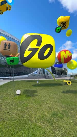 Logo Inflated by Air Pump in fake-out-of-home ad of Yandex Go