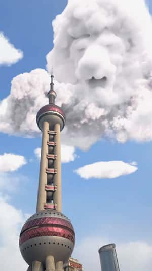 Mufasa Cloud Forms Above Tower in fake-out-of-home ad of Disney Studios