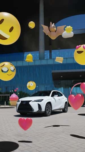 Car Surrounded with Floating Emojis in a fake-out-of-home ad of Lexus