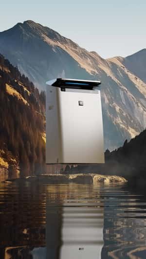 Air Purifier Descends Above the River in a fake-out-of-home ad of Technopark