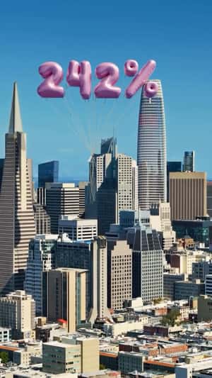 Pink Number Balloons Floats in a fake-out-of-home ad of Benefit Cosmetics