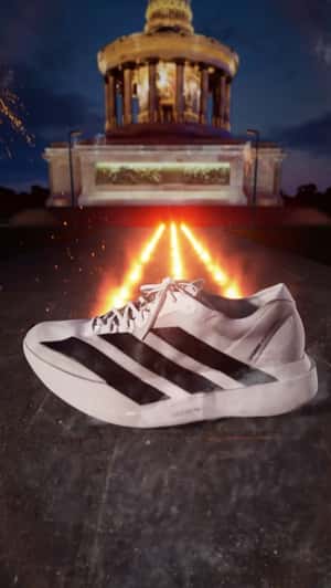 Running Shoe Drifting at the Monument in fake-out-of-home promotional ad of Adidas