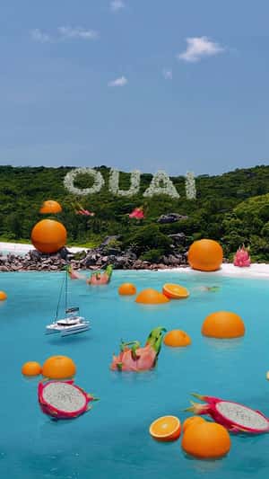 OUAI St. Barts Hair & Body Mist Giant Fruits fake-out-of-home ad of Sephora