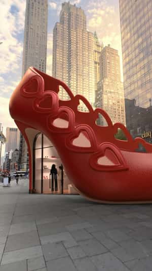 Red Heel Pop-Up Store in fake-out-of-home ad of Cinq à Sept