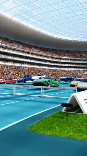 Cars jumping over hurdles fake out of home ad of Porsche