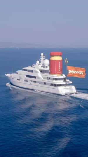 Sauce Bottle Installation on White Yacht in fake-out-of-home ad of TRUFF