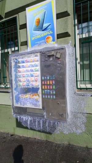 Frozen Vending Machine on the Street in fake-out-of-home ad of Velo