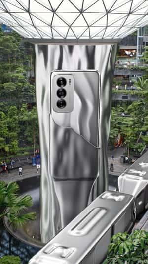 Smartphone Unveils in Flowing Silver in fake-out-of-home ad of Oppo