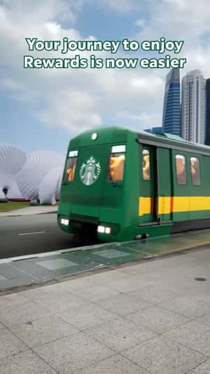 Tram Filled with Stars in fake-out-of-home ad of Starbucks