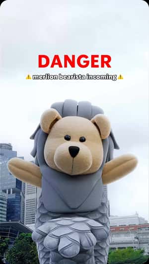 Merlion Teddy Bear Landmark in fake-out-of-home ad of Starbucks