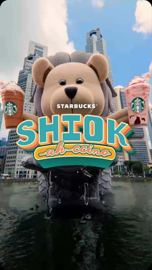 Merlion Bearista Emerges from the River in fake-out-of-home ad of Starbucks
