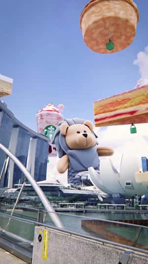 Coffee and Desserts Hot Air Balloon in fake-out-of-home ad of Starbucks